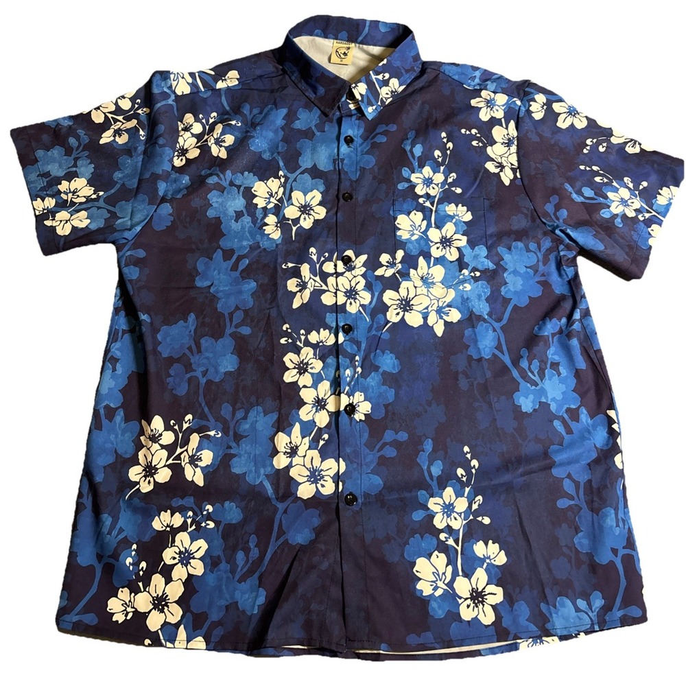 Hardaddy Mens Short Sleeve Button Down Blue Hawaiian Shirt Size Medium